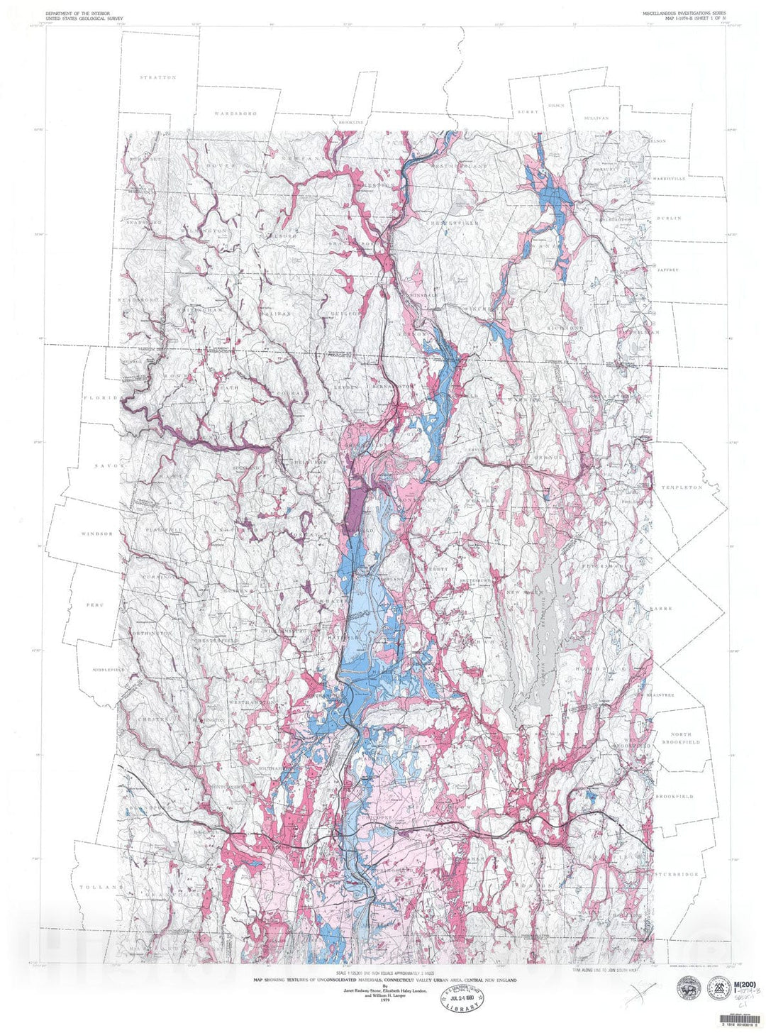 Map : Map showing textures of unconsolidated materials, Connecticut Valley urban area, central New England, 1979 Cartography Wall Art :