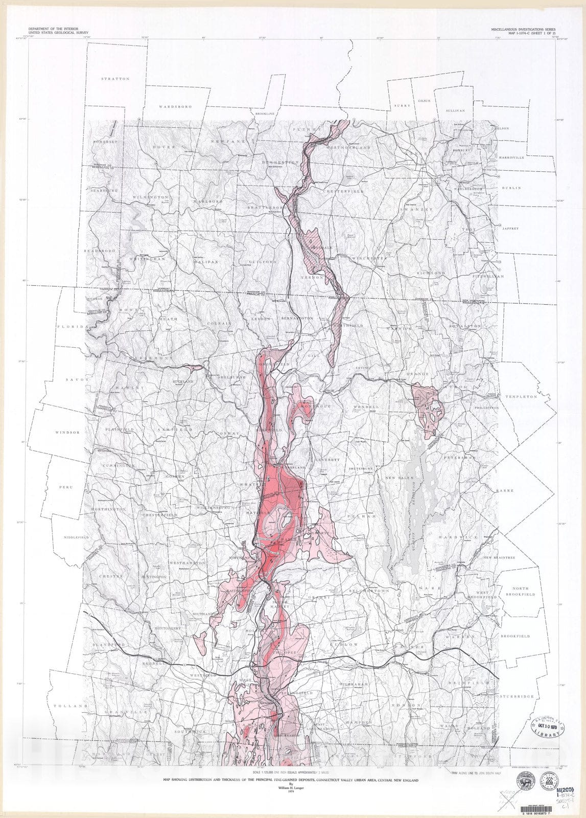 Map : Map showing distribution and thickness of the principal fine-grained deposits, Connecticut Valley urban area, New England, 1979 Cartography Wall Art :