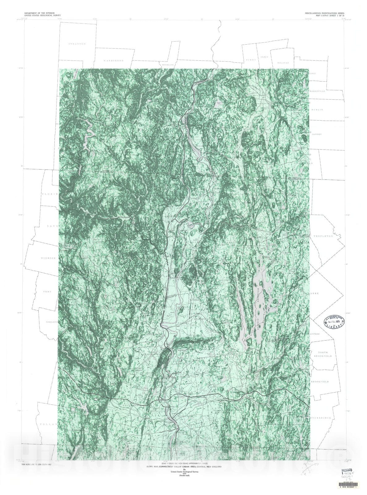 Map : Slope map, Connecticut Valley urban area, New England, 1979 Cartography Wall Art :