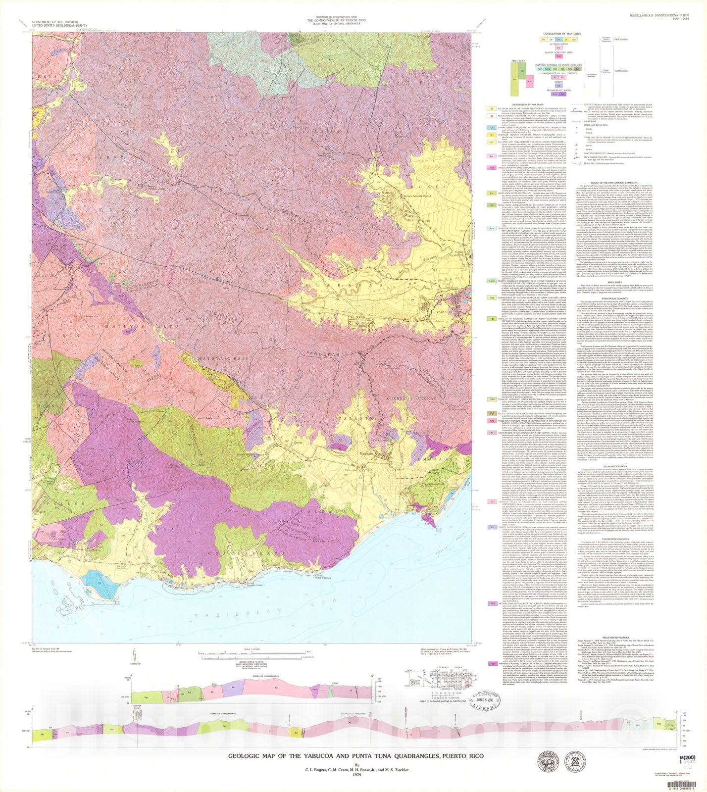 Map : Geologic map of the Yabucoa and Punta Tuna quadrangles, Puerto Rico, 1979 Cartography Wall Art :