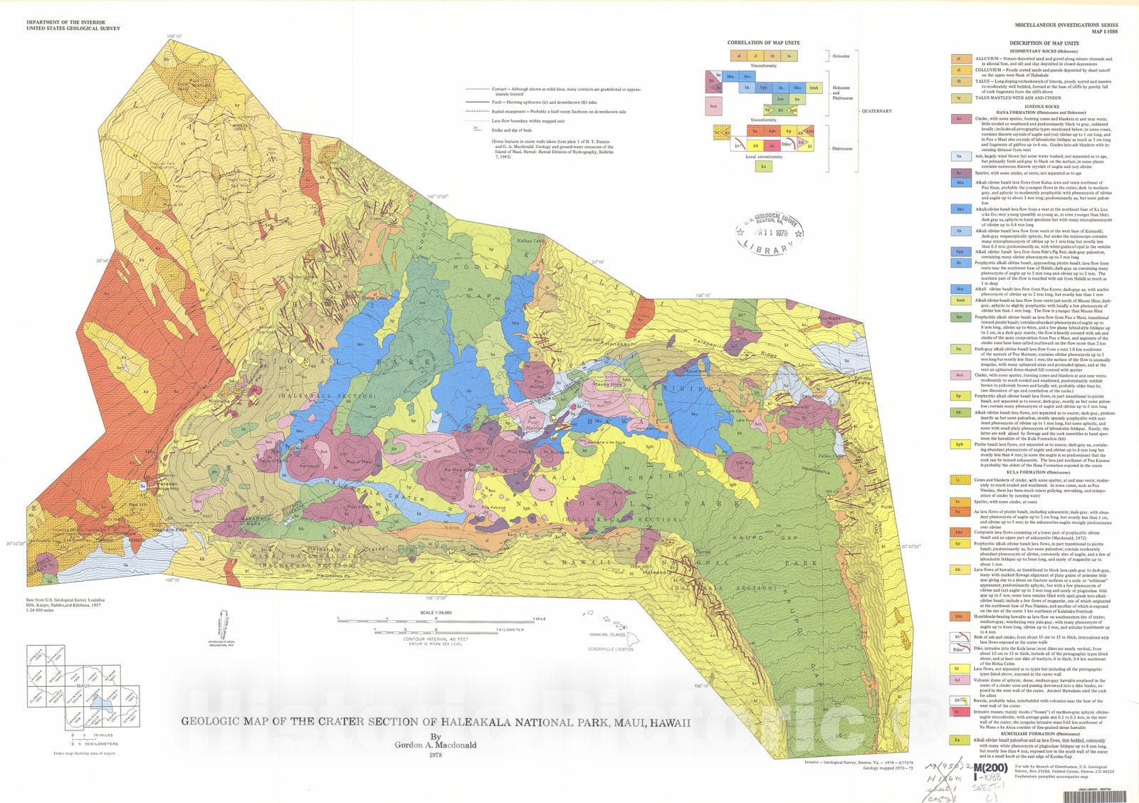 Map : Geologic map of the crater section of Haleakala National Park, Hawaii, 1978 Cartography Wall Art :