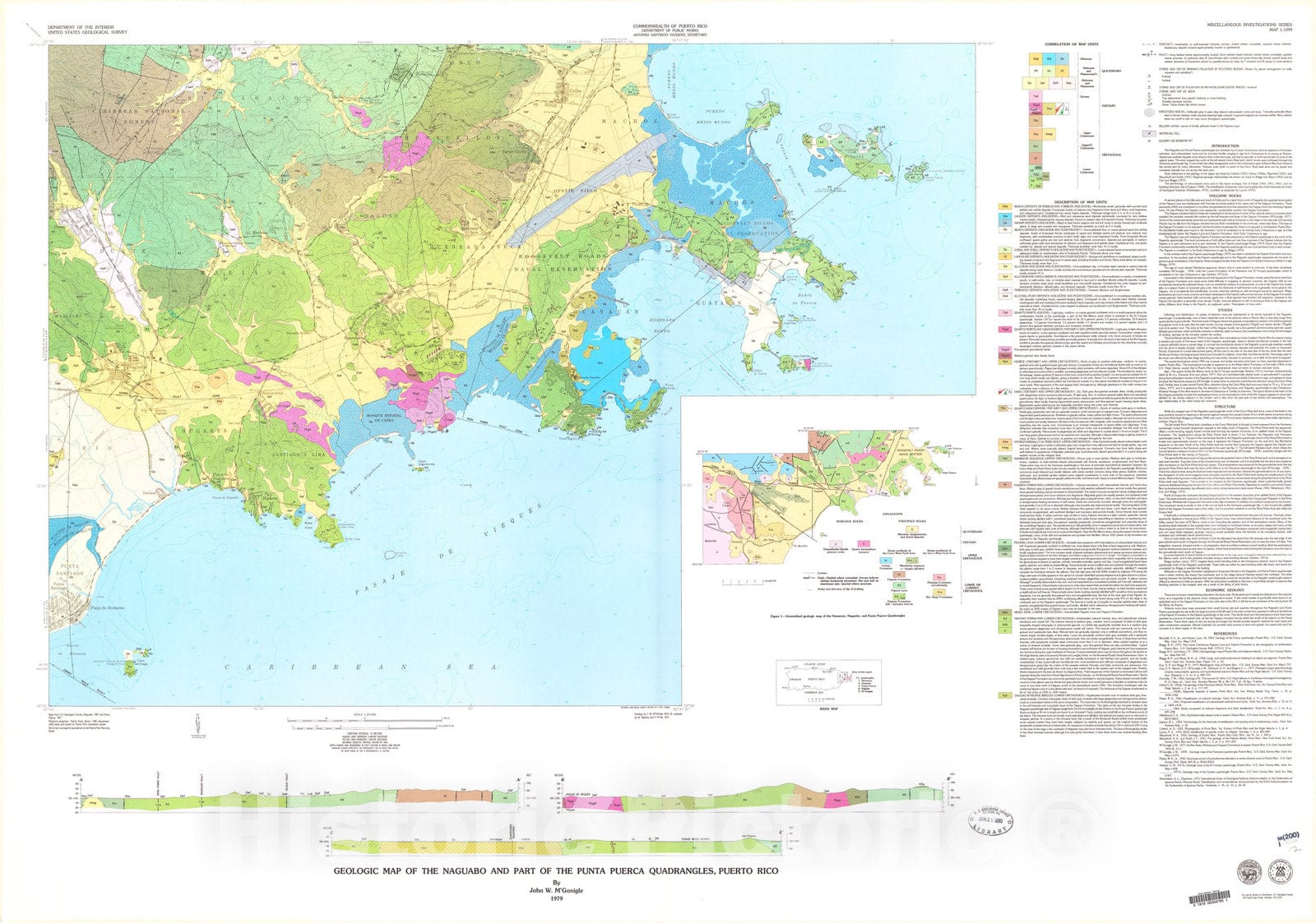 Map : Geologic map of the Naguabo and part of the Punta Puerca quadrangles, Puerto Rico, 1979 Cartography Wall Art :