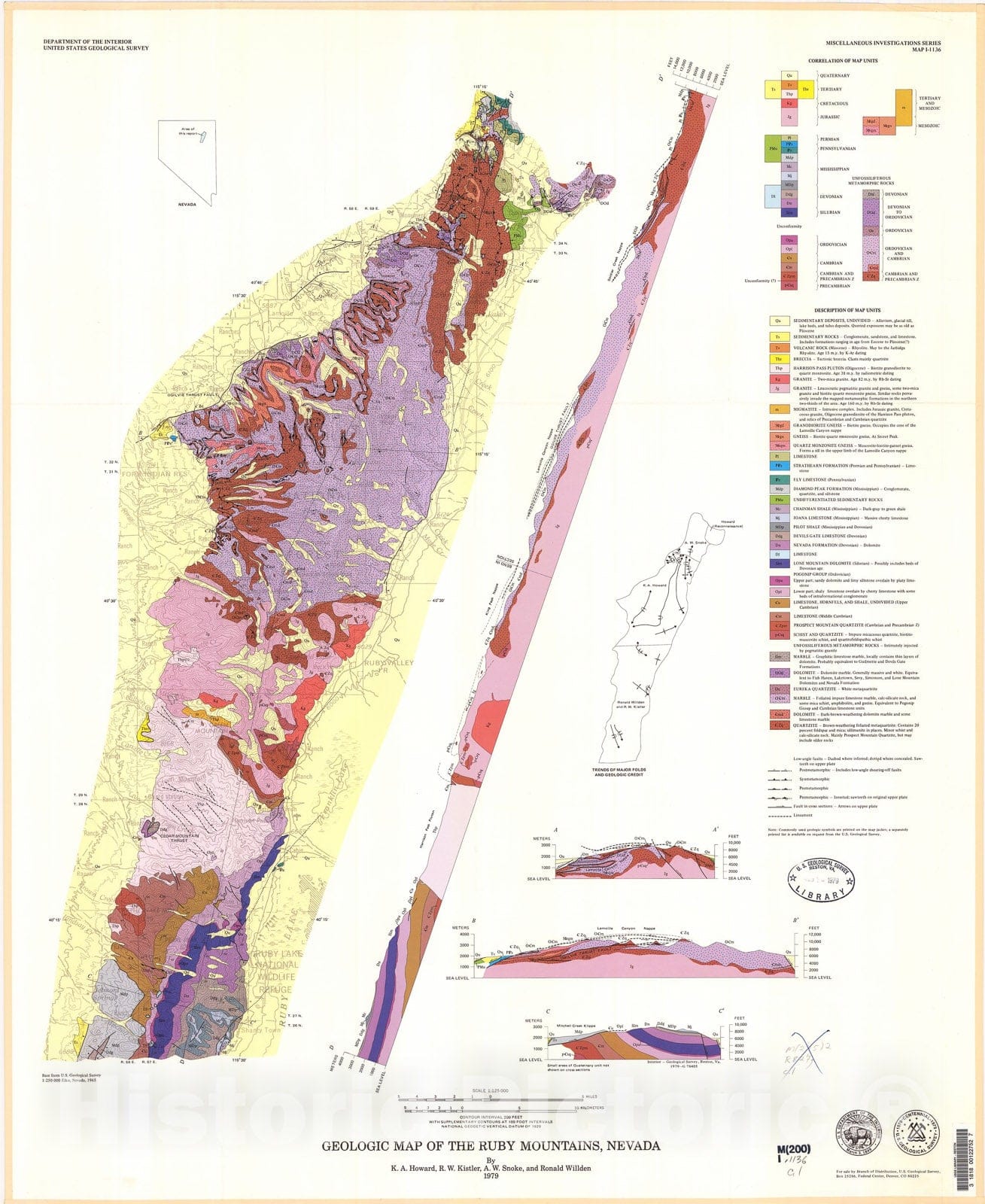 Map : Geologic map of the Ruby Mountains, Nevada, 1979 Cartography Wall Art :