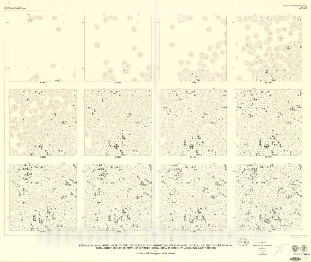 Map : Petroleum exhaustion maps of the Cretaceous "D-J" sandstone stratigraphic interval of t he Denver basin, 1979 Cartography Wall Art :