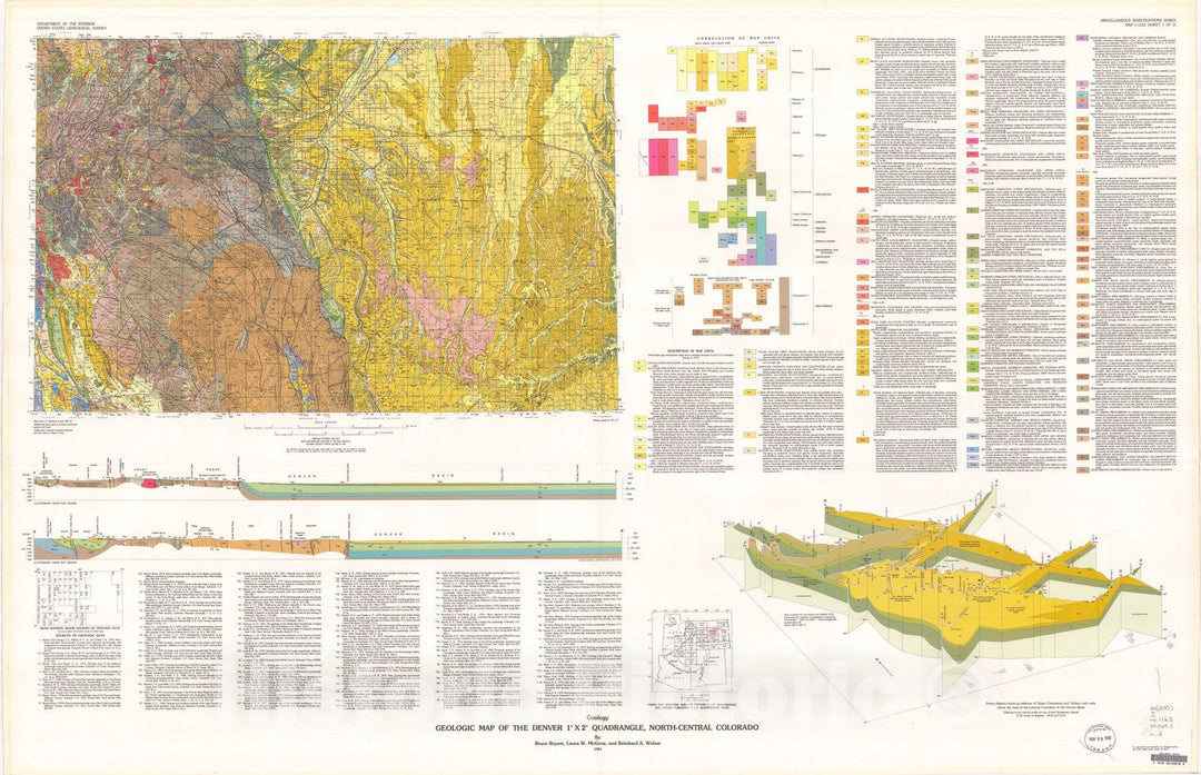 Map : Geologic map of the Denver one degree x two degrees quadrangle, north-central Colorado, one98one Cartography Wall Art :