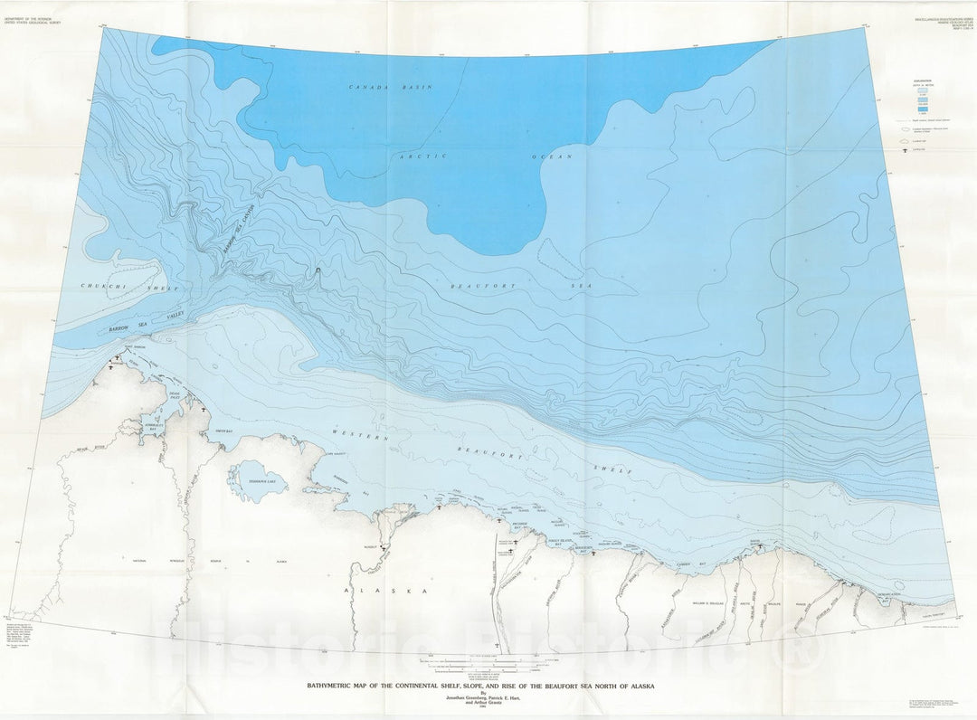 Map : Bathymetric map of the continental shelf, slope, and rise of the Beaufort Sea north of Alaska, 1981 Cartography Wall Art :