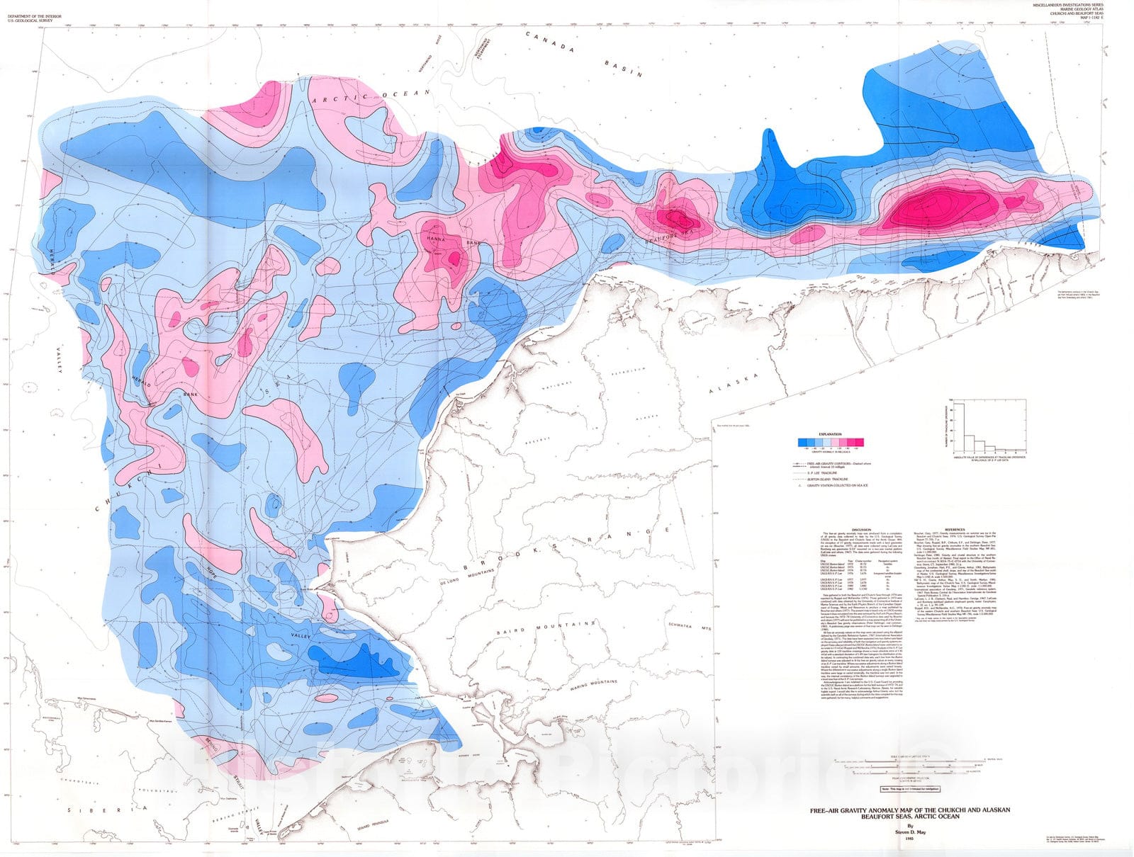 Map : Free-air gravity anomaly map of the Chukchi and Alaskan Beaufort Seas, Arctic Ocean, 1985 Cartography Wall Art :