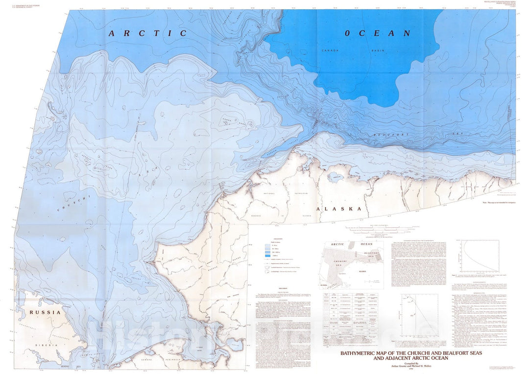 Map : Bathymetric map of the Chukchi and Beaufort Seas and adjacent Arctic Ocean, 1992 Cartography Wall Art :