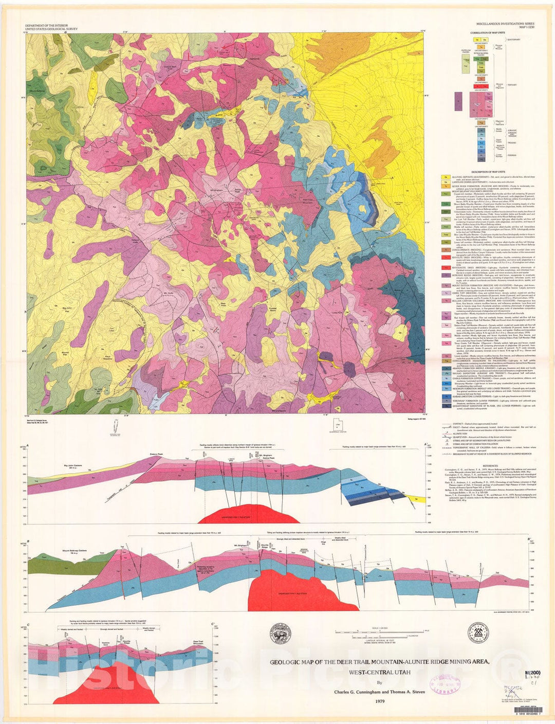 Map : Geologic map of the Deer Trail Mountain-Alunite Ridge mining area, west-central Utah, 1979 Cartography Wall Art :