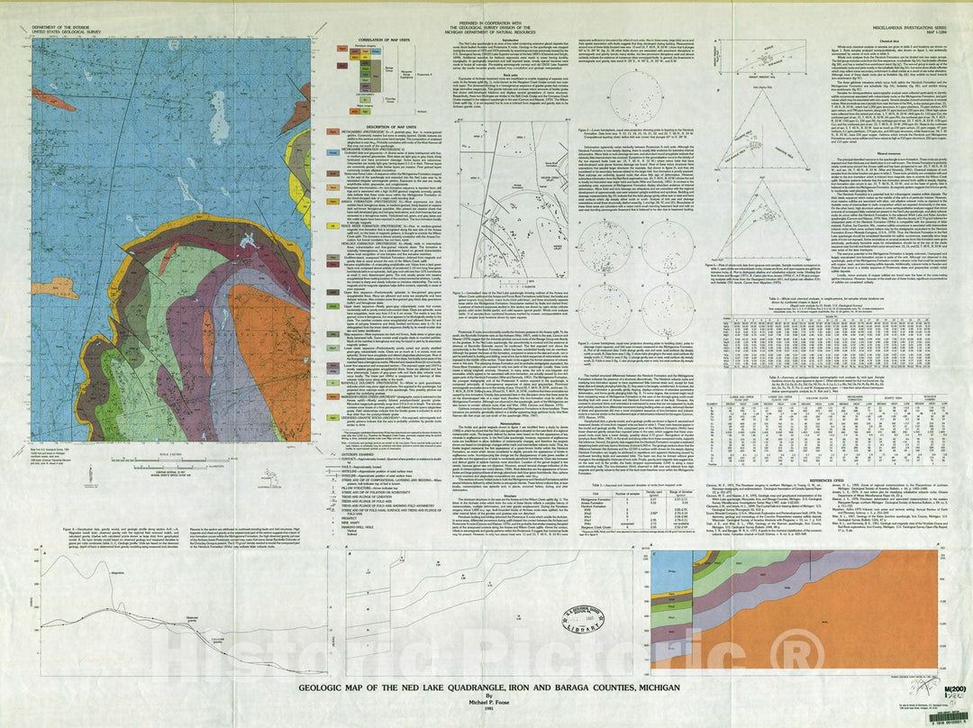 Map : Geologic map of the Ned Lake quadrangle, Iron and Baraga Counties, Michigan, 1981 Cartography Wall Art :