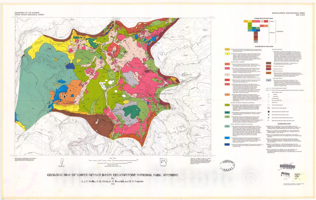 Map : Geologic map of lower Geyser Basin, Yellowstone National Park, Wyoming, 1982 Cartography Wall Art :