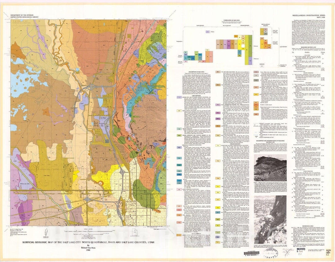 Map : Surficial geologic map of the Salt Lake City North quadrangle, Davis and Salt Lake Counties, Utah, 1982 Cartography Wall Art :