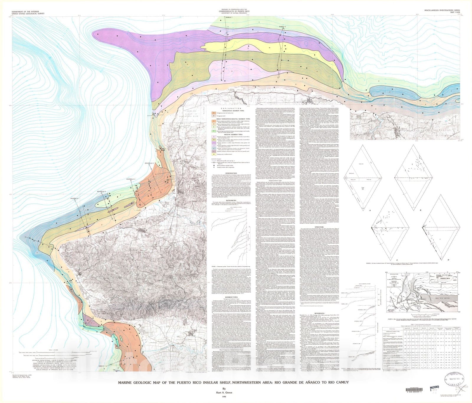 Map : Marine geologic map of the Puerto Rico insular shelf, northwestern area: Rio Grande de Anasco to Rio Camuy, 1983 Cartography Wall Art :