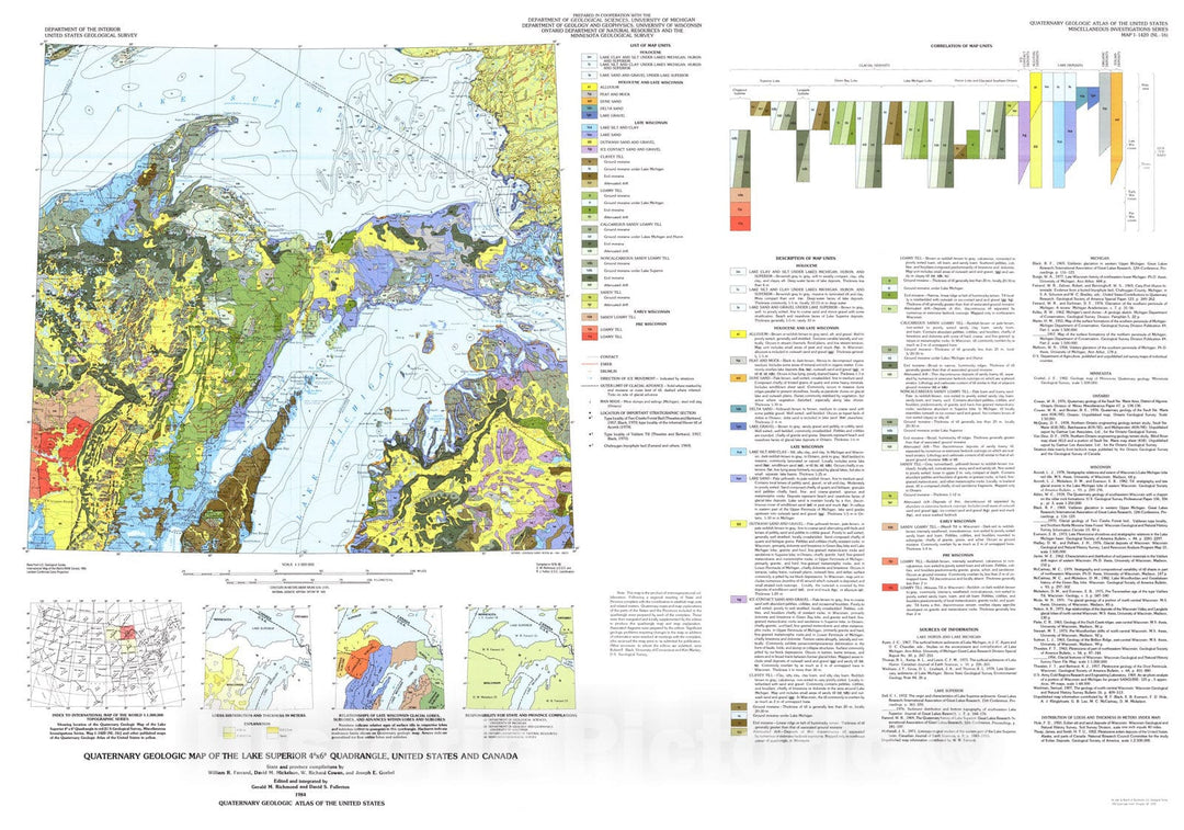 Map : Quaternary geologic map of the Lake Superior four degrees x six degrees quadrangle, United States and Canada, 198four Cartography Wall Art :