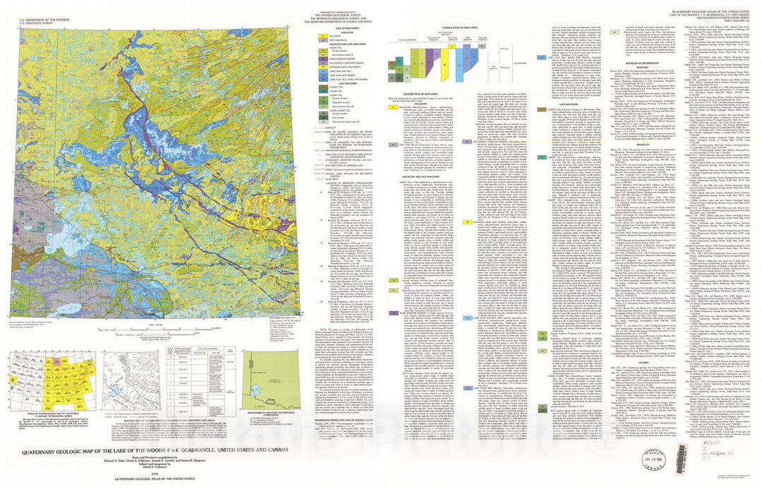 Map : Quaternary geologic map of the Lake Of The Woods four degrees x six degrees quadrangle, United States and Canada, 1995 Cartography Wall Art :