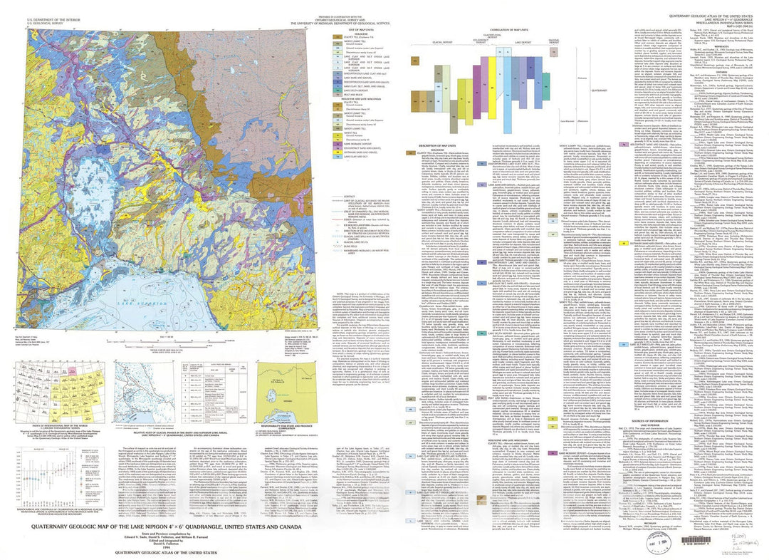 Map : Quaternary geologic map of the Lake Nipigon four degrees x six degrees quadrangle, United States and Canada, 199four Cartography Wall Art :