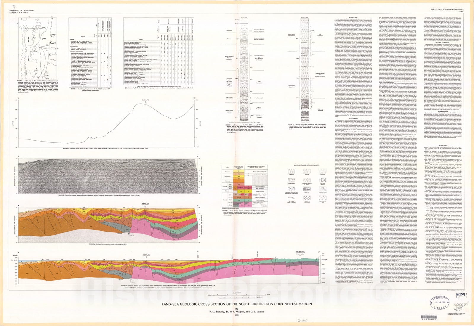 Map : Land-sea geologic cross section of the southern Oregon continental margin, 1985 Cartography Wall Art :