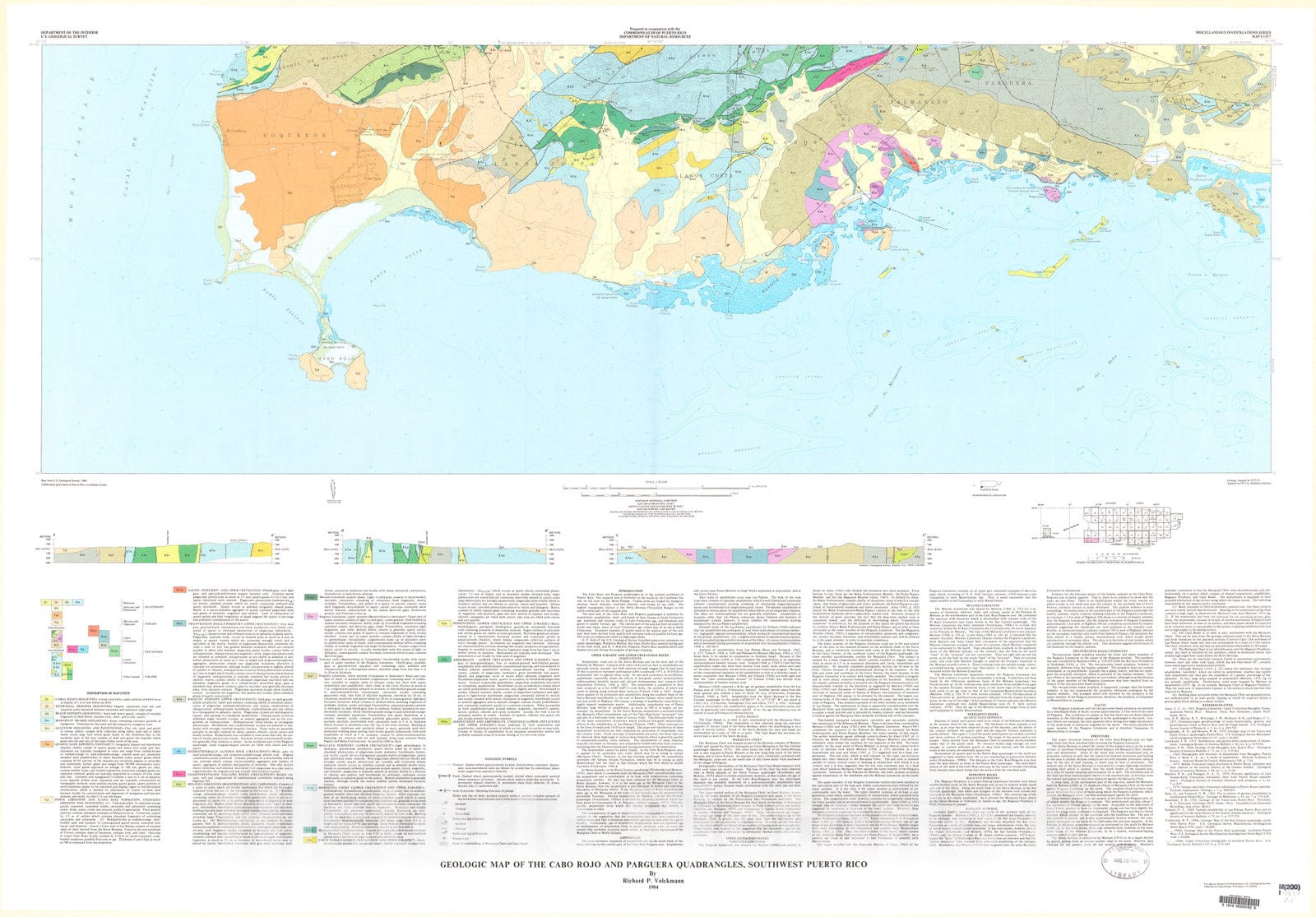 Map : Geologic map of the Cabo Rojo and Parguera quadrangles, southwest Puerto Rico, 1984 Cartography Wall Art :