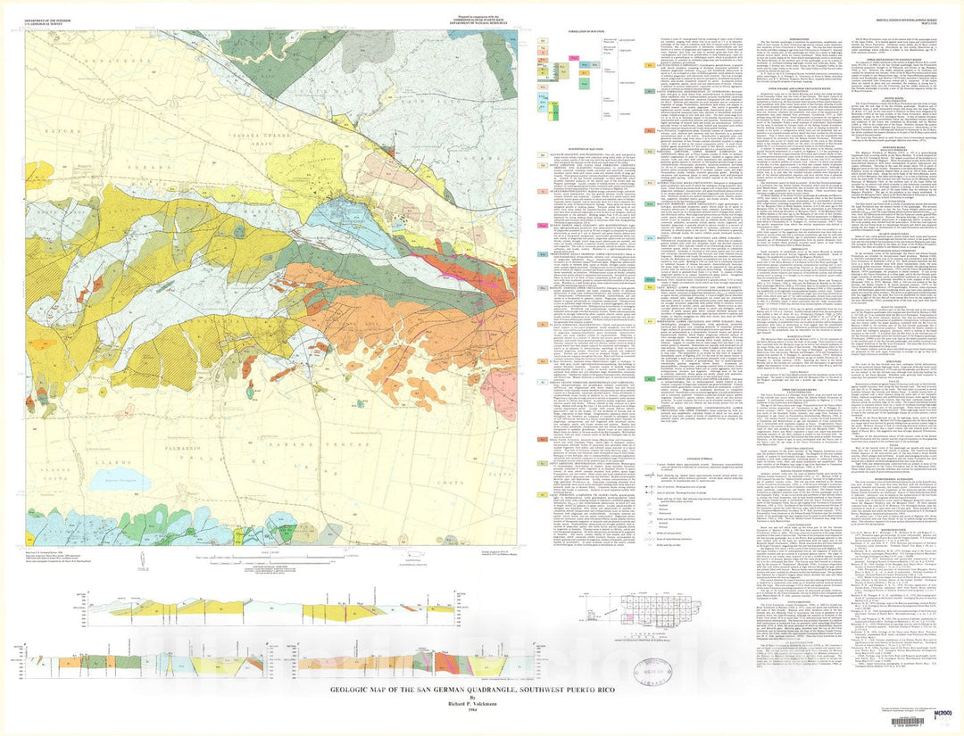 Map : Geologic map of the San German quadrangle, southwest Puerto Rico, 1984 Cartography Wall Art :