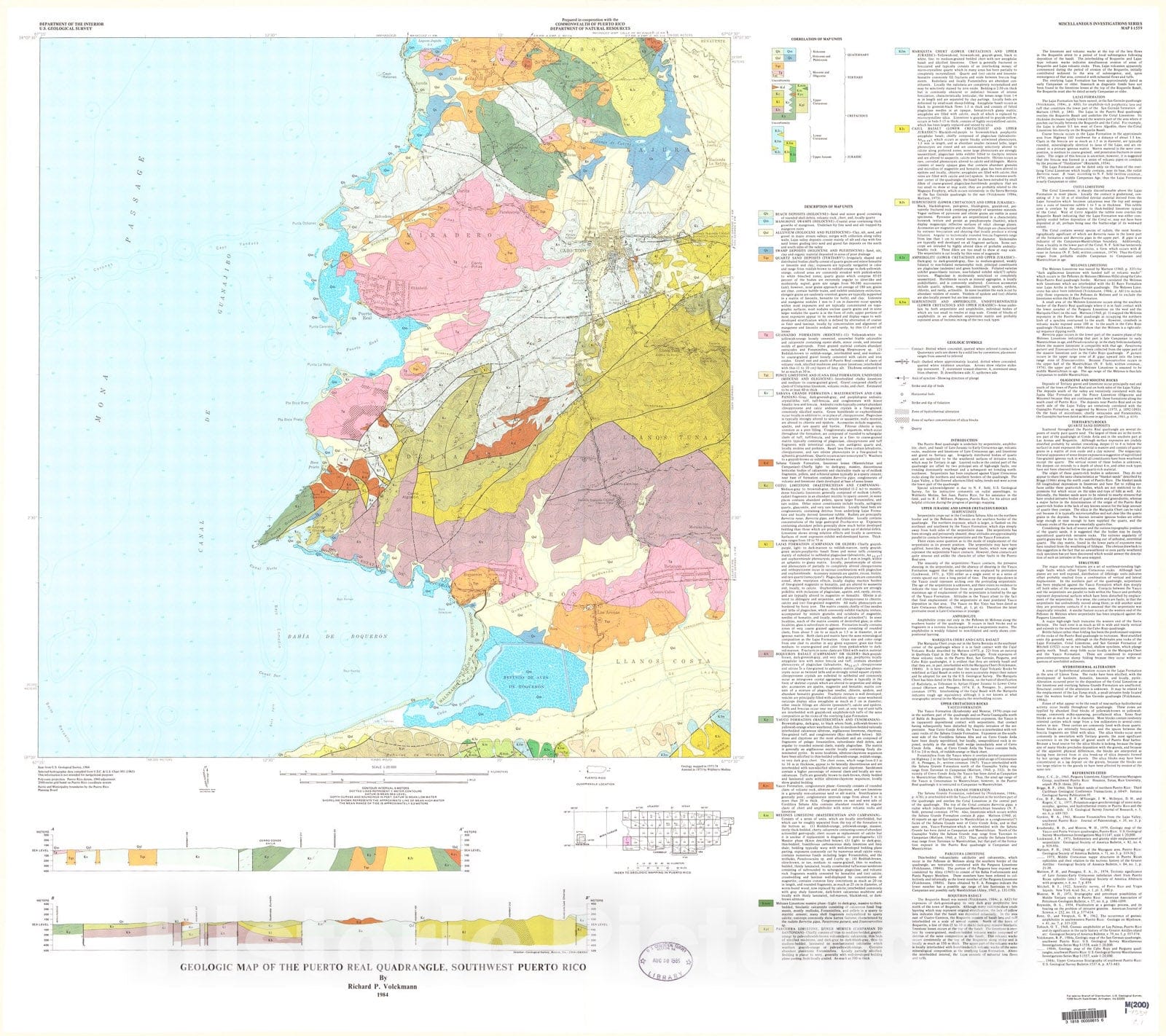 Map : Geologic map of the Puerto Real quadrangle, southwest Puerto Rico, 1984 Cartography Wall Art :