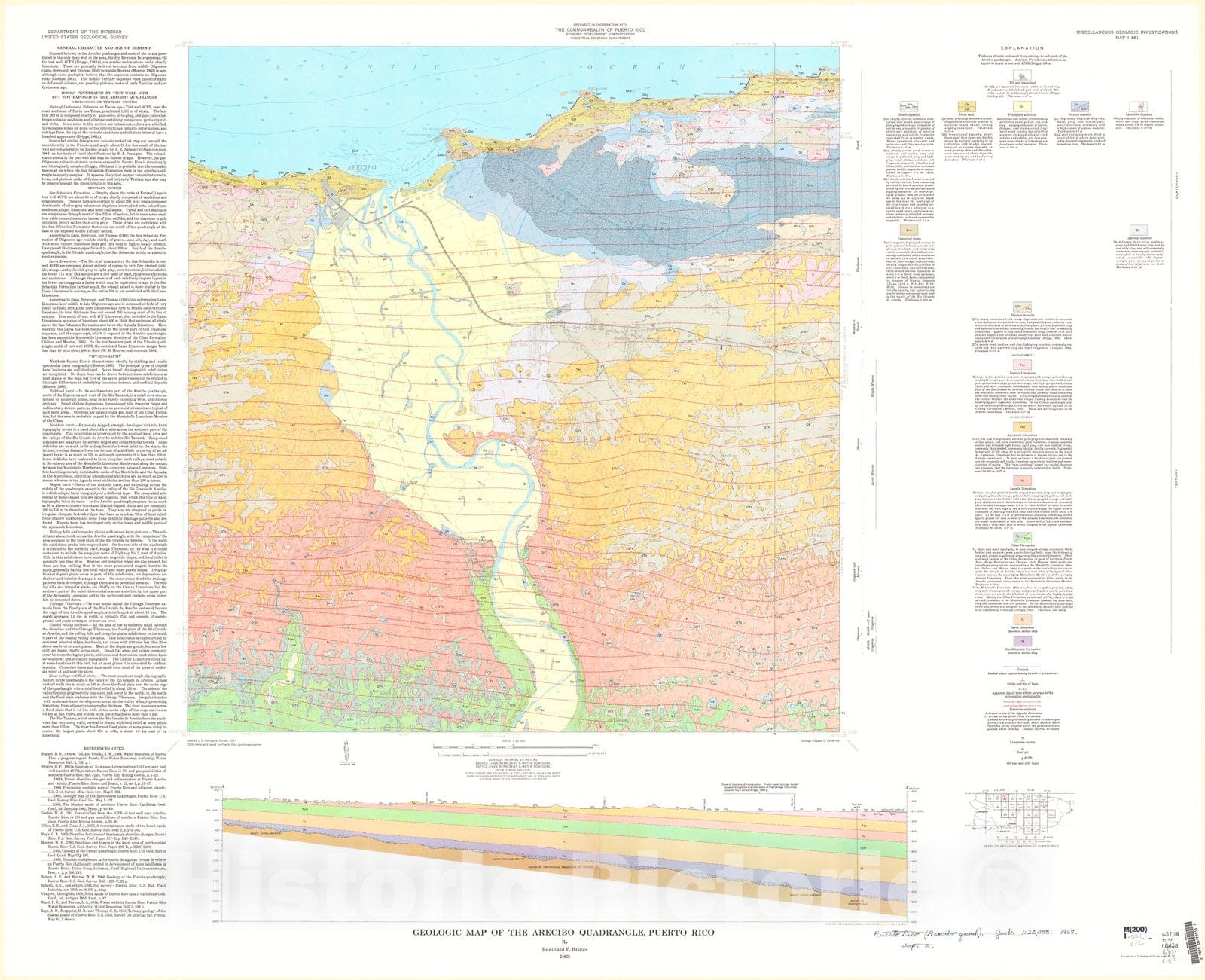 Map : Geologic map of the Arecibo quadrangle, Puerto Rico, 1968 Cartography Wall Art :