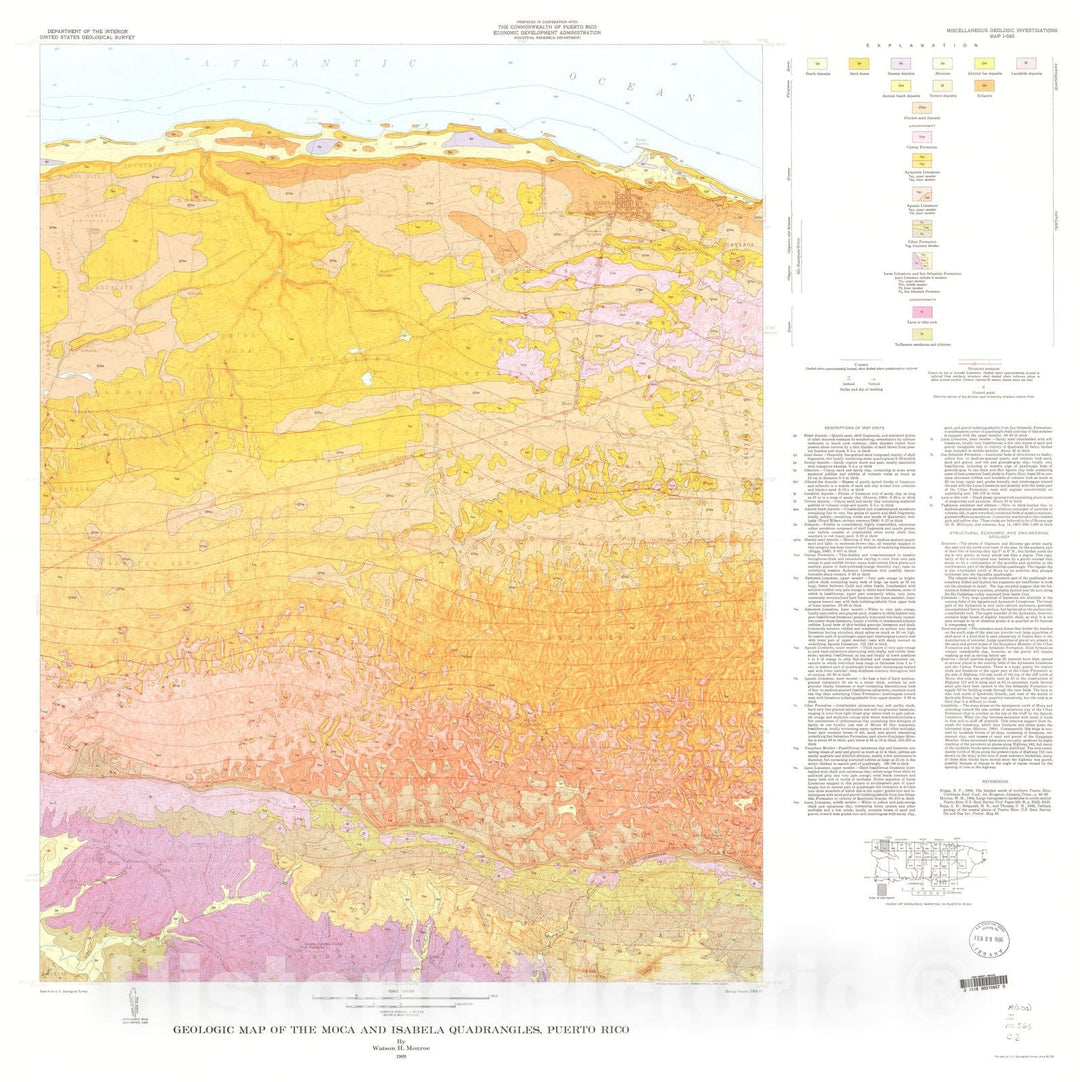 Map : Geologic map of the Moca and Isabela quadrangles, Puerto Rico, 1969 Cartography Wall Art :