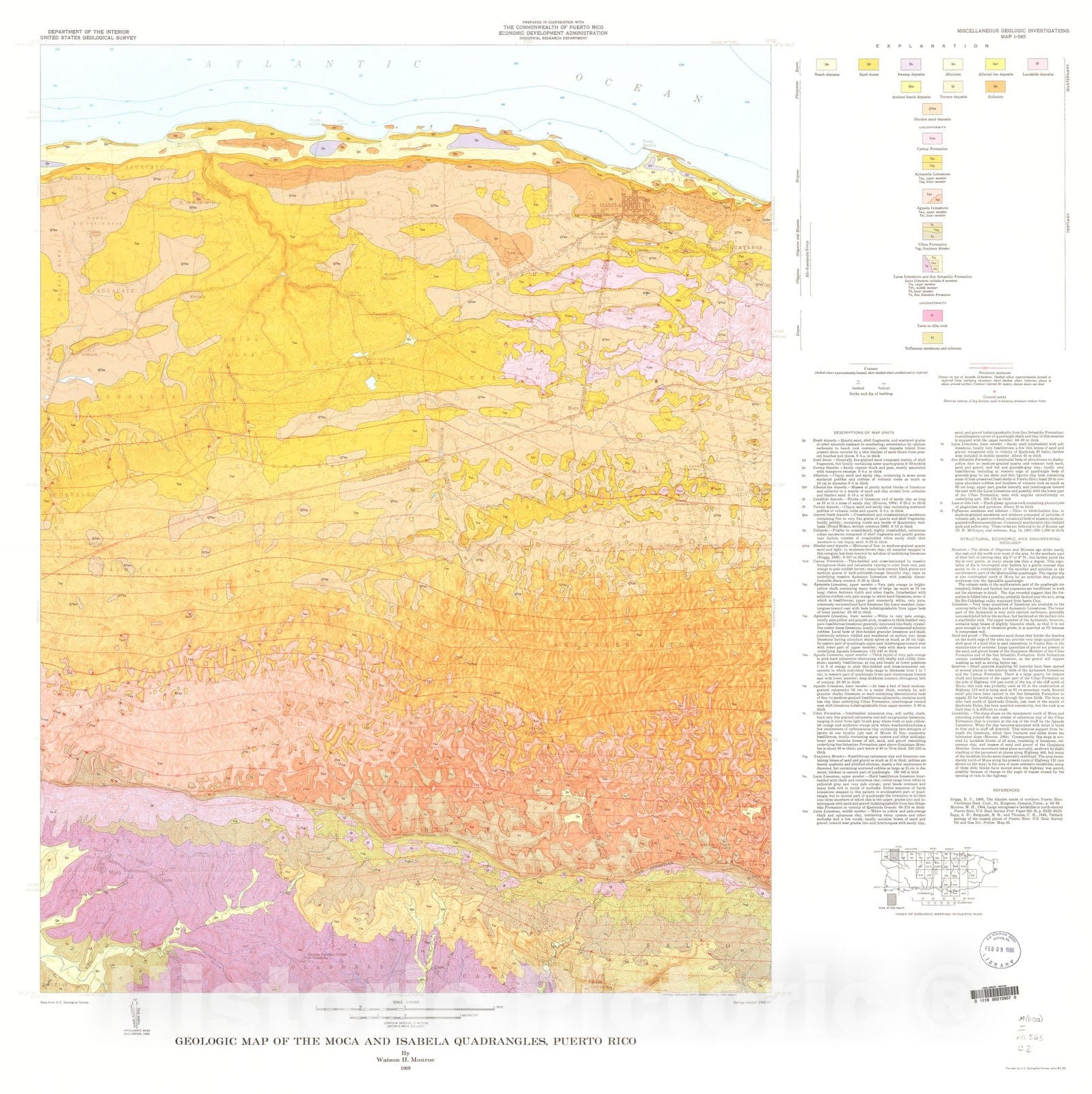 Map : Geologic map of the Moca and Isabela quadrangles, Puerto Rico, 1969 Cartography Wall Art :