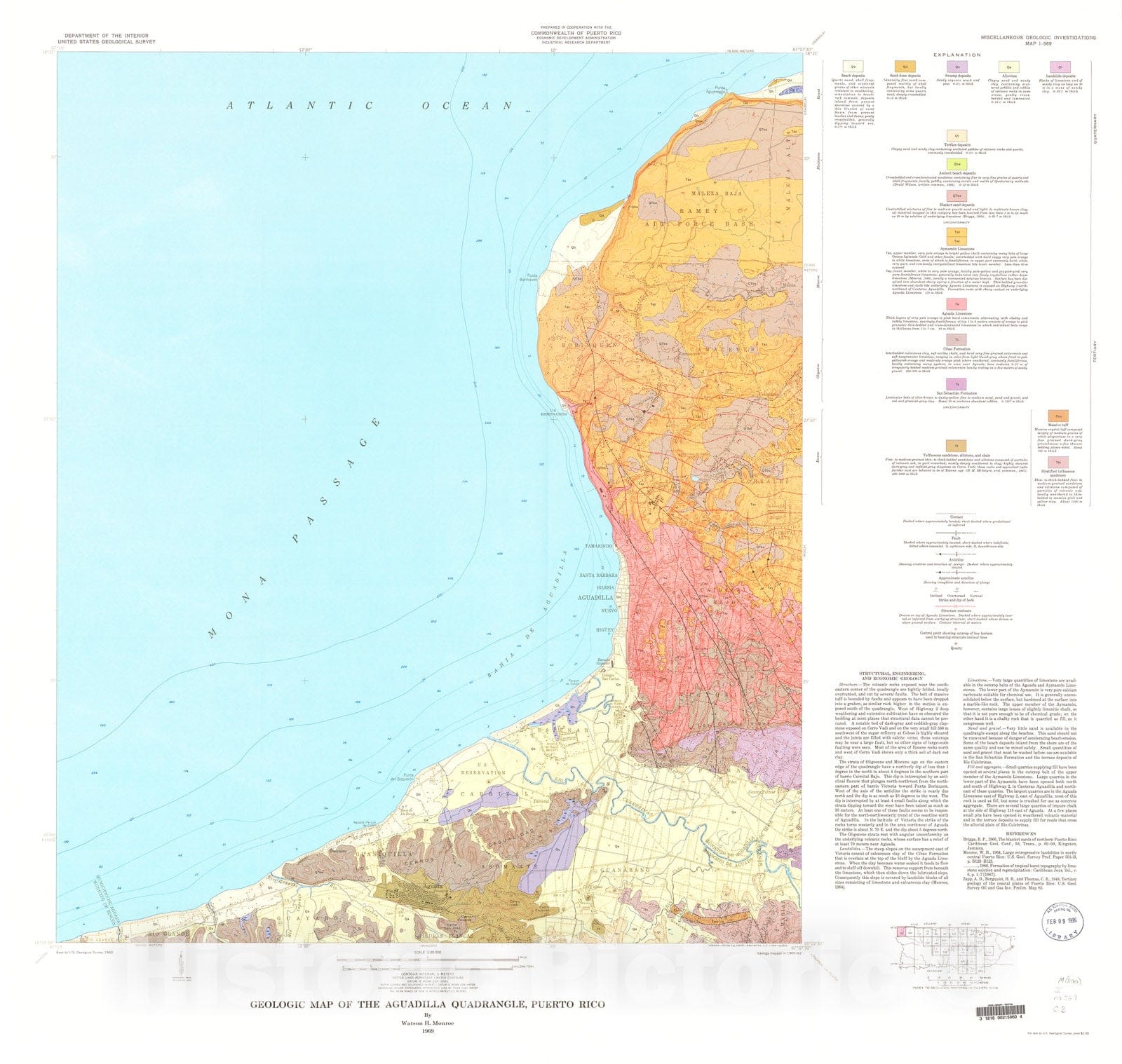 Map : Geologic map of the Aguadilla quadrangle, Puerto Rico, 1969 Cartography Wall Art :