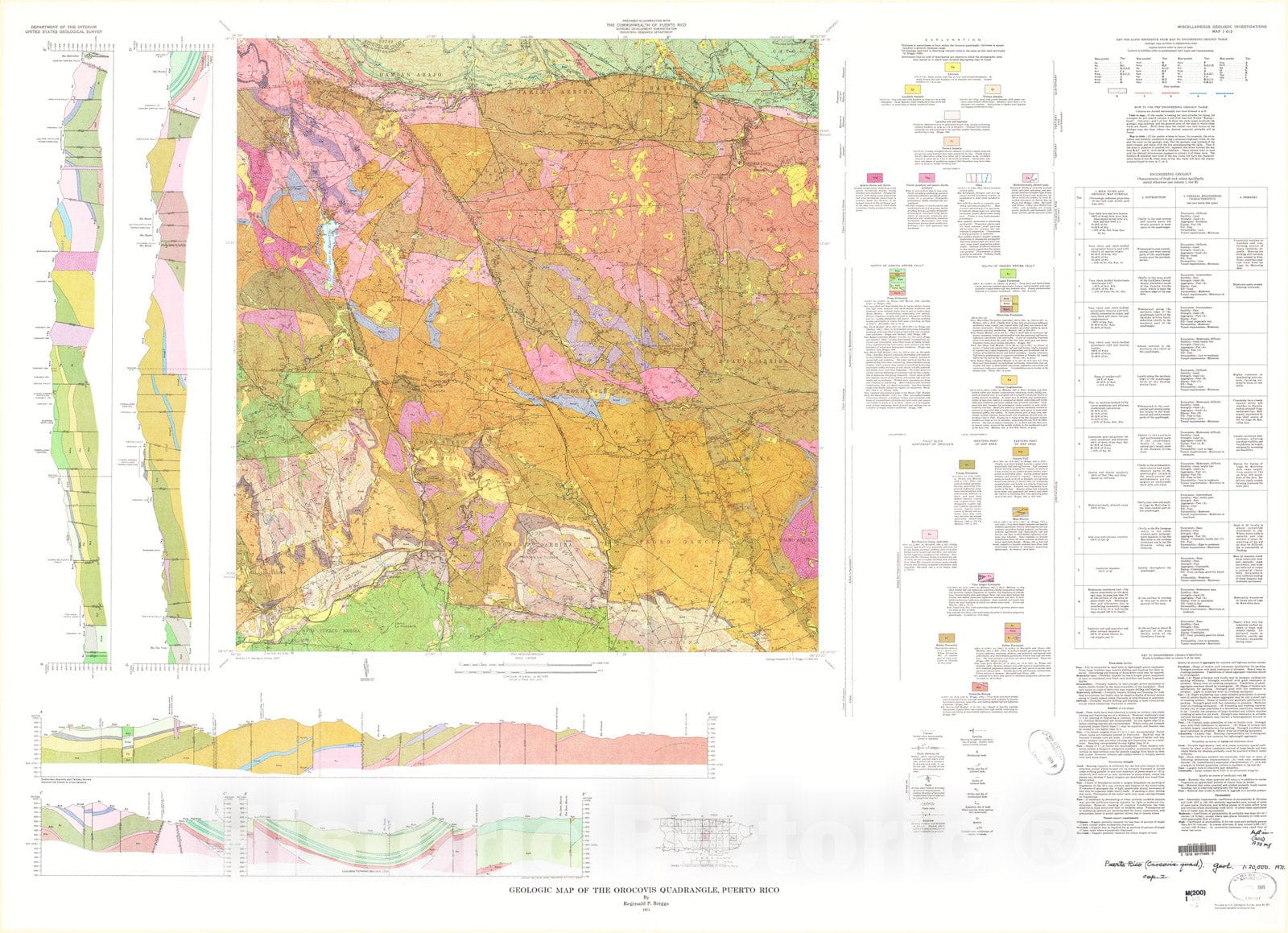 Map : Geologic map of the Orocovis quadrangle, Puerto Rico, 1971 Cartography Wall Art :