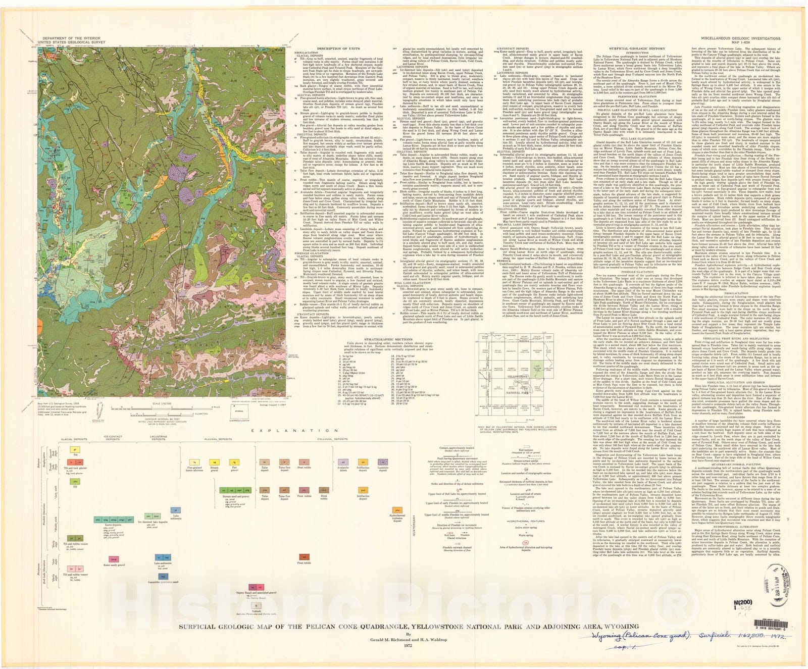 Map : Surficial geologic map of the Pelican Cone quadrangle, Yellowstone National Park and adjoining area, Wyoming, 1972 Cartography Wall Art :