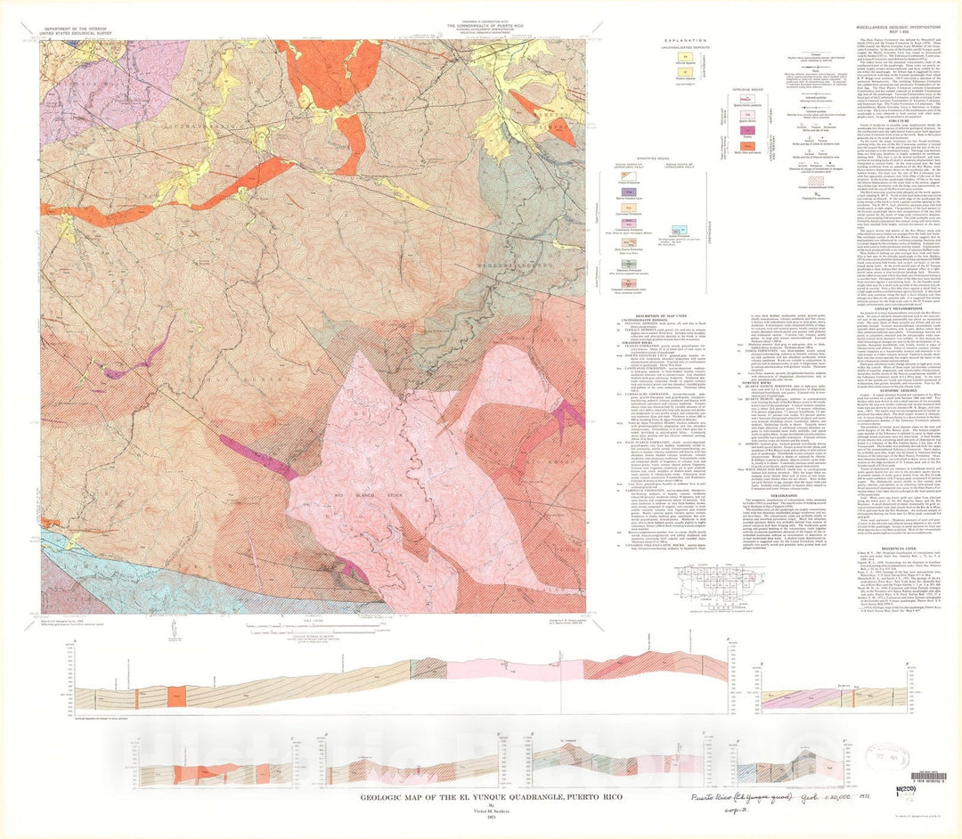 Map : Geologic map of the El Yunque quadrangle, Puerto Rico, 1971 Cartography Wall Art :