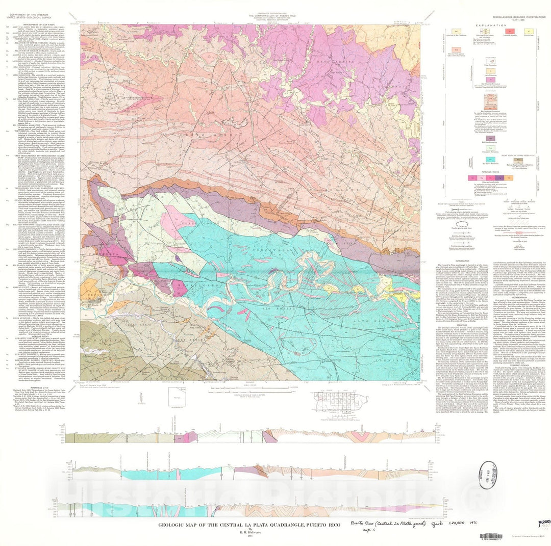 Map : Geologic map of the Central La Plata quadrangle, Puerto Rico, 1971 Cartography Wall Art :