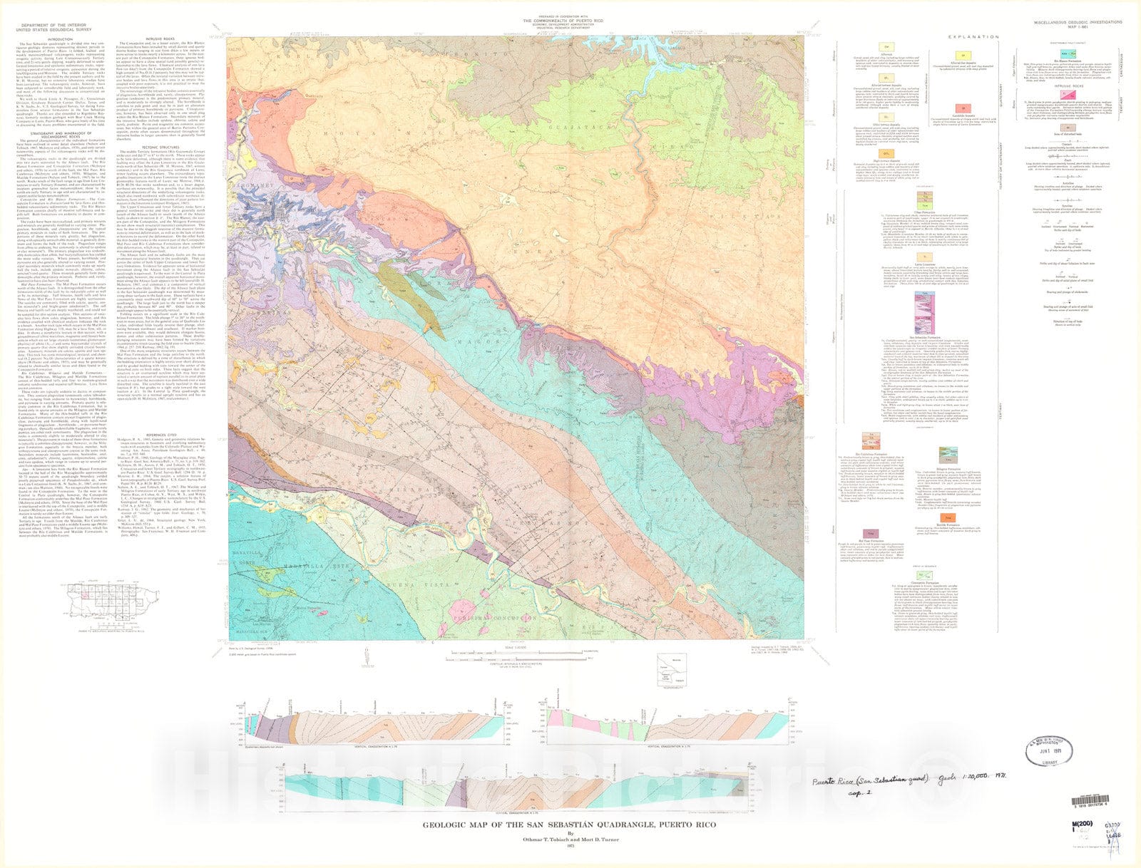 Map : Geologic map of the San Sebastian quadrangle, Puerto Rico, 1971 Cartography Wall Art :