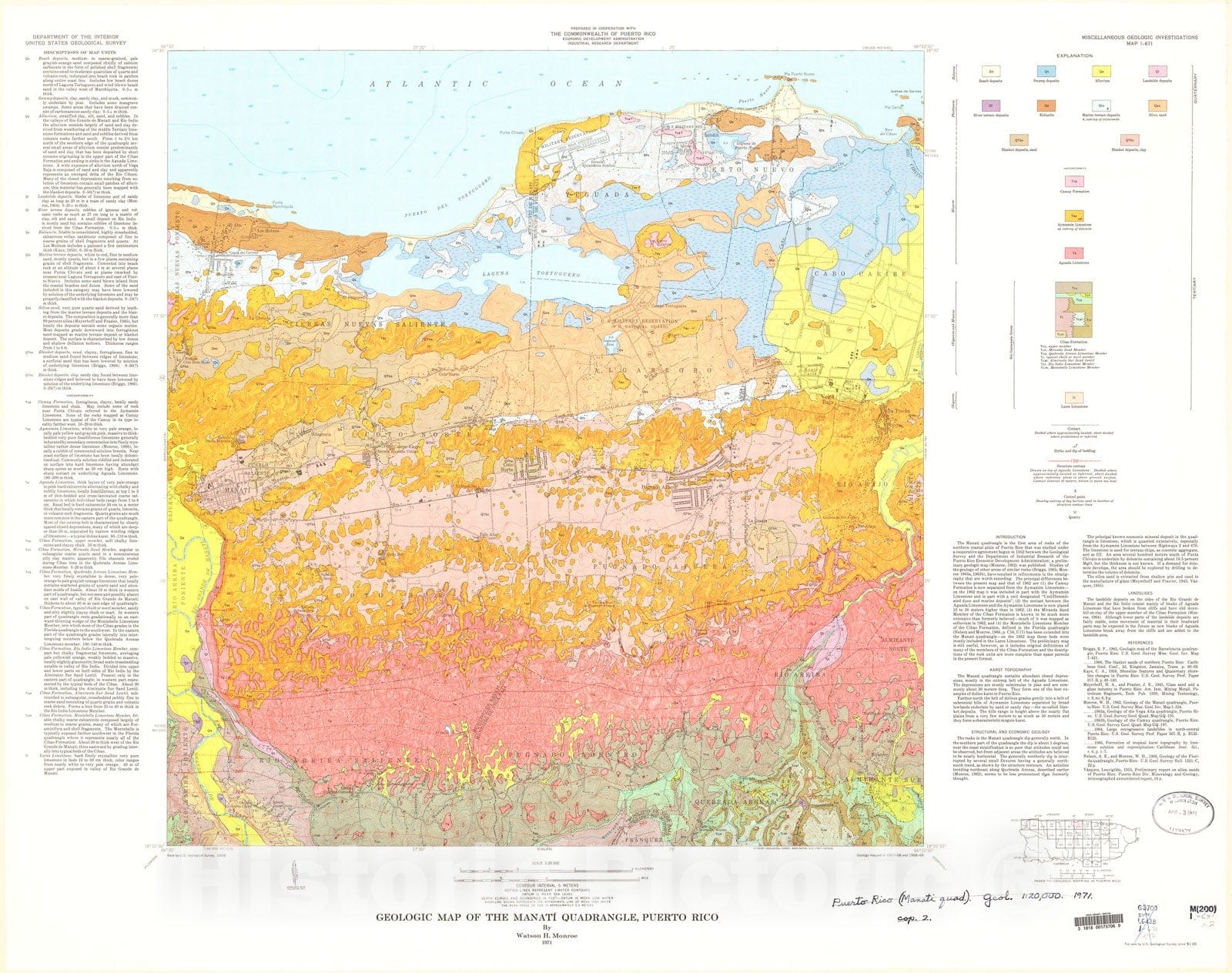 Map : Geologic map of the Manati quadrangle, Puerto Rico, 1971 Cartography Wall Art :