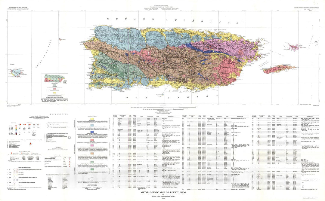 Map : Metallogenic map of Puerto Rico, 1973 Cartography Wall Art :