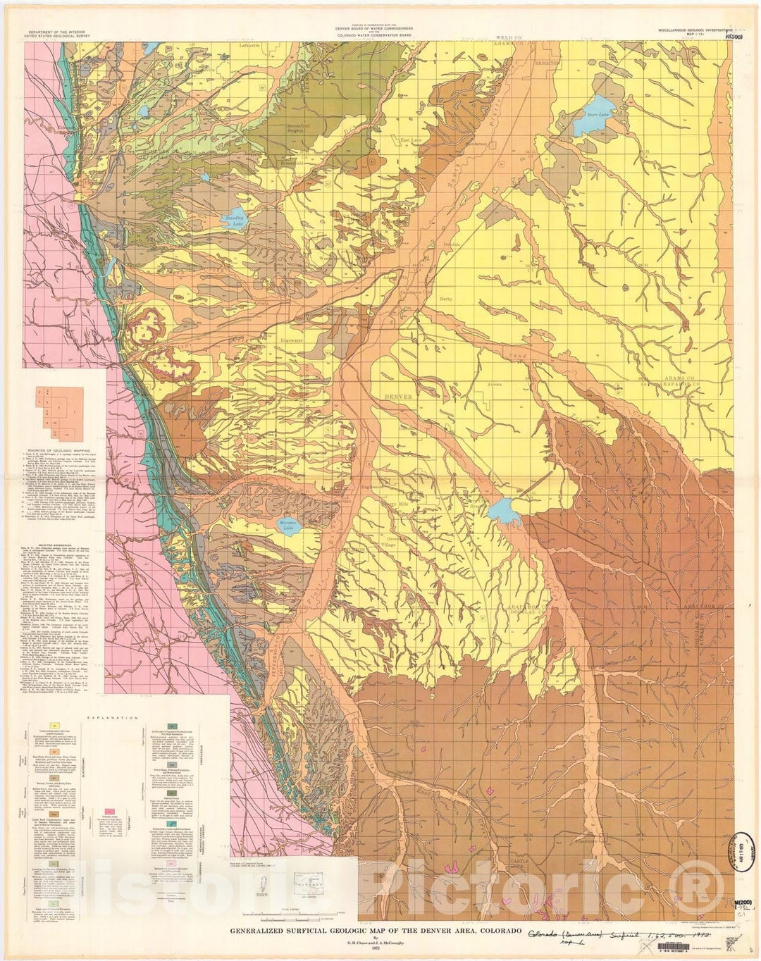 Map : Generalized surficial geologic map of the Denver area, Colorado, 1972 Cartography Wall Art :