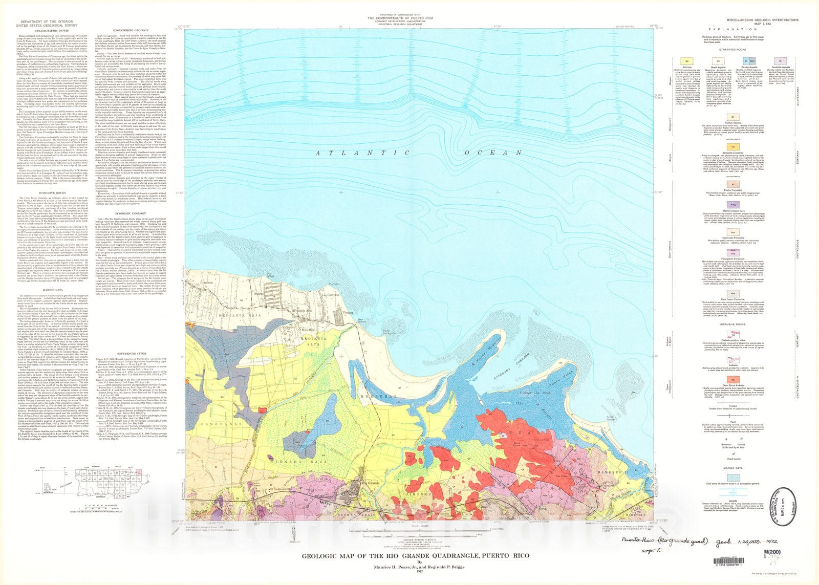 Map : Geologic map of the Rio Grande quadrangle, Puerto Rico, 1972 Cartography Wall Art :