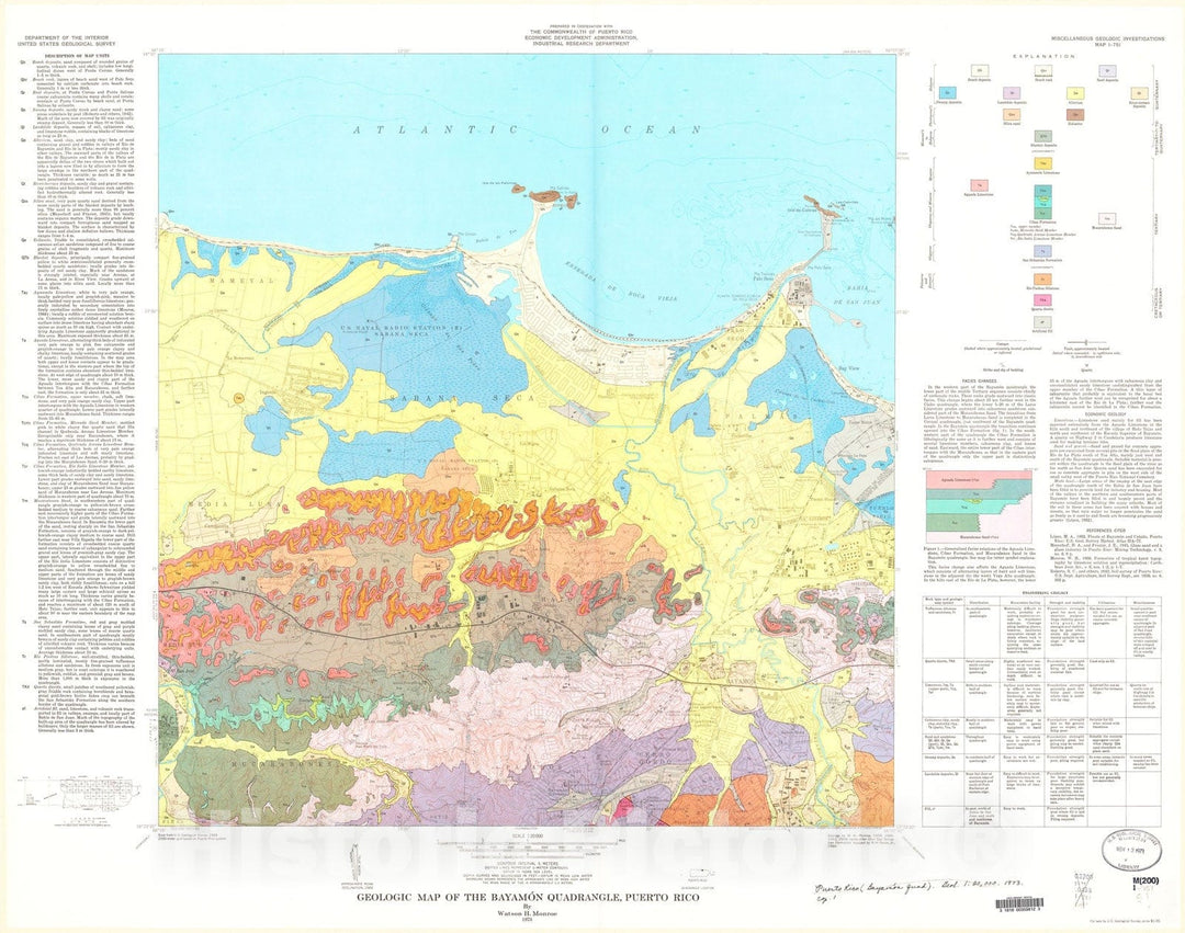 Map : Geologic map of the Bayamon quadrangle, Puerto Rico, 1973 Cartography Wall Art :