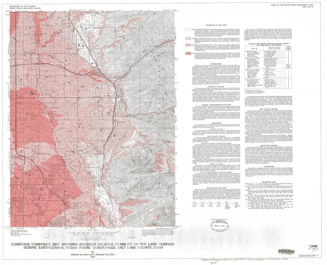 Map : Computer composite map showing inferred relative stability of the land surface during earthquakes, Sugar House quadrangle, Salt Lake County, Utah, 1974 Cartography Wall Art :