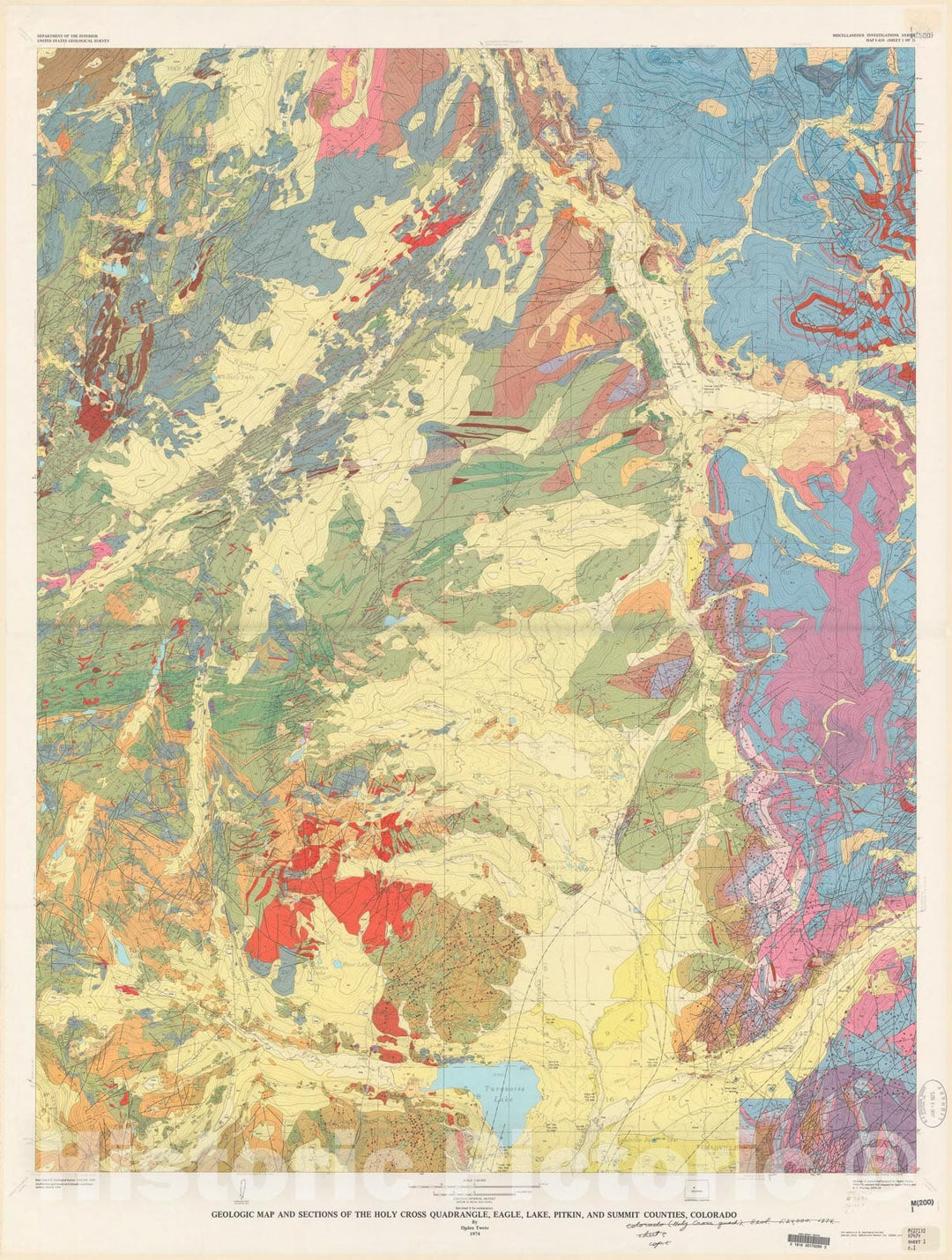 Map : Geologic map and sections of the Holy Cross quadrangle, Eagle, Lake, Pitkin, and Summit Counties, Colorado, 1974 Cartography Wall Art :