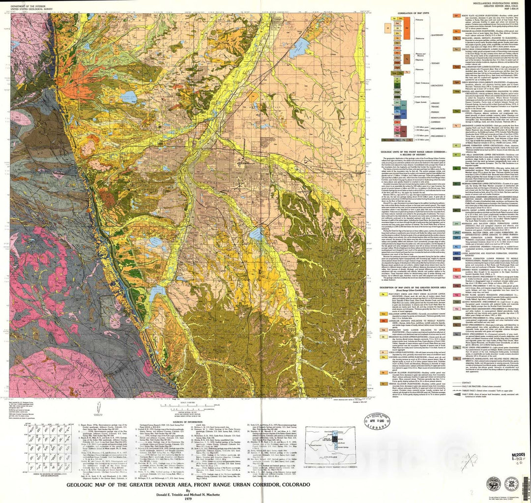 Map : Geologic map of the greater Denver area, Front Range Urban Corridor, Colorado, 1979 Cartography Wall Art :