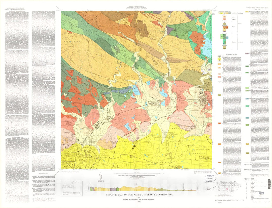 Map : Geologic map of the Ponce quadrangle, Puerto Rico, 1975 Cartography Wall Art :