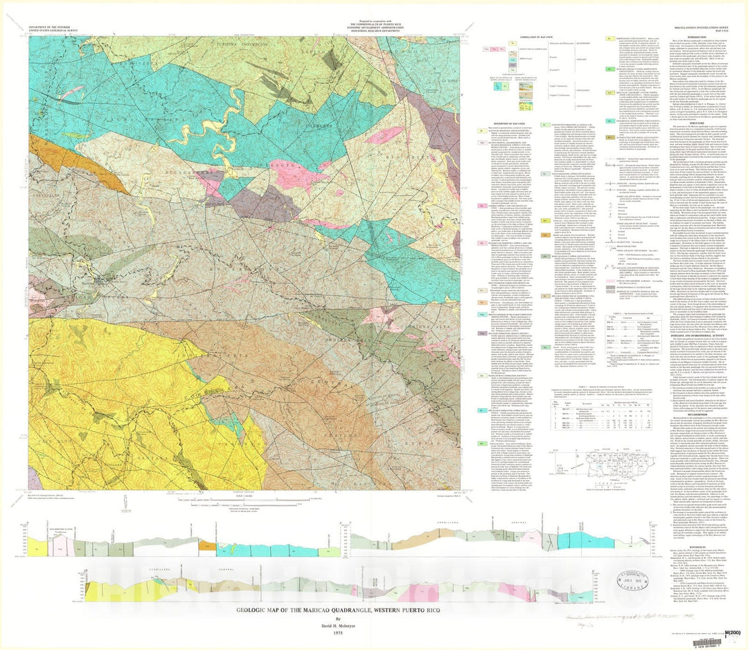 Map : Geologic map of the Maricao quadrangle, western Puerto Rico, 1975 Cartography Wall Art :