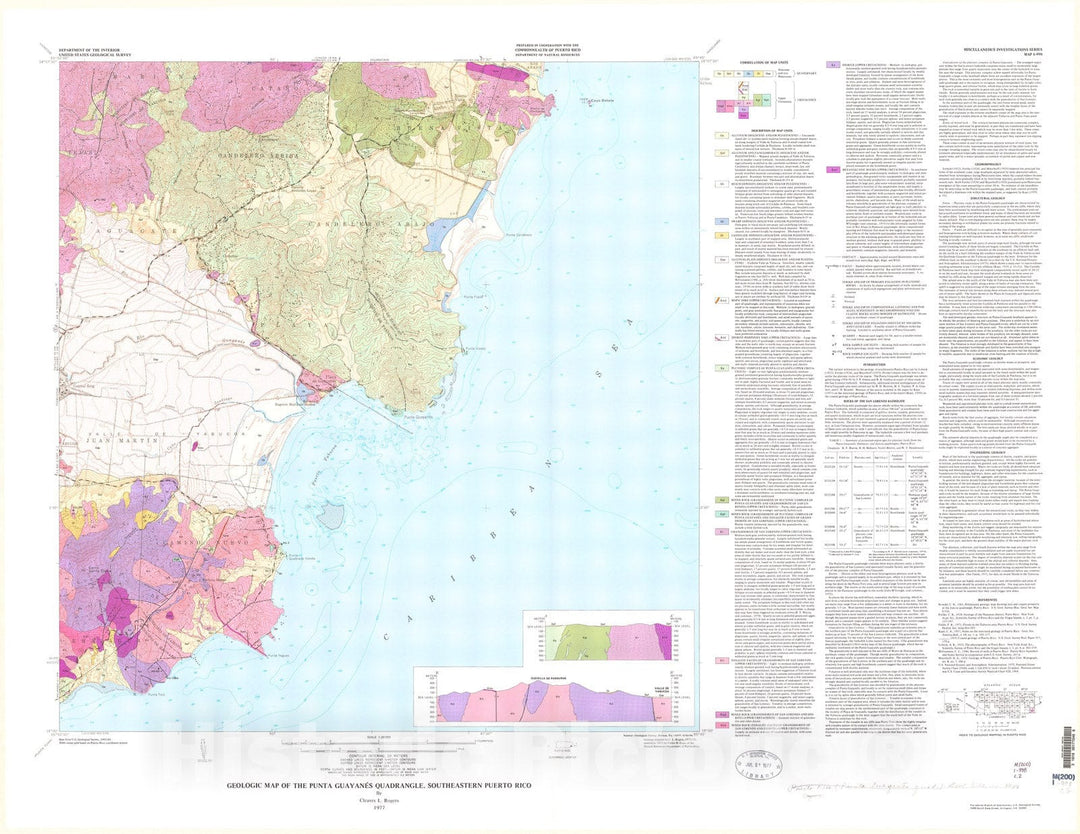 Map : Geologic map of the Punta Guayanes quadrangle, southeastern Puerto Rico, 1977 Cartography Wall Art :