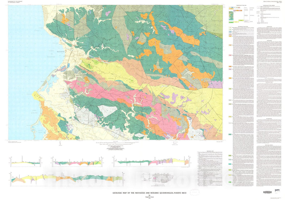 Map : Geologic map of the Mayaguez and Rosario quadrangles, Puerto Rico, 1986 Cartography Wall Art :