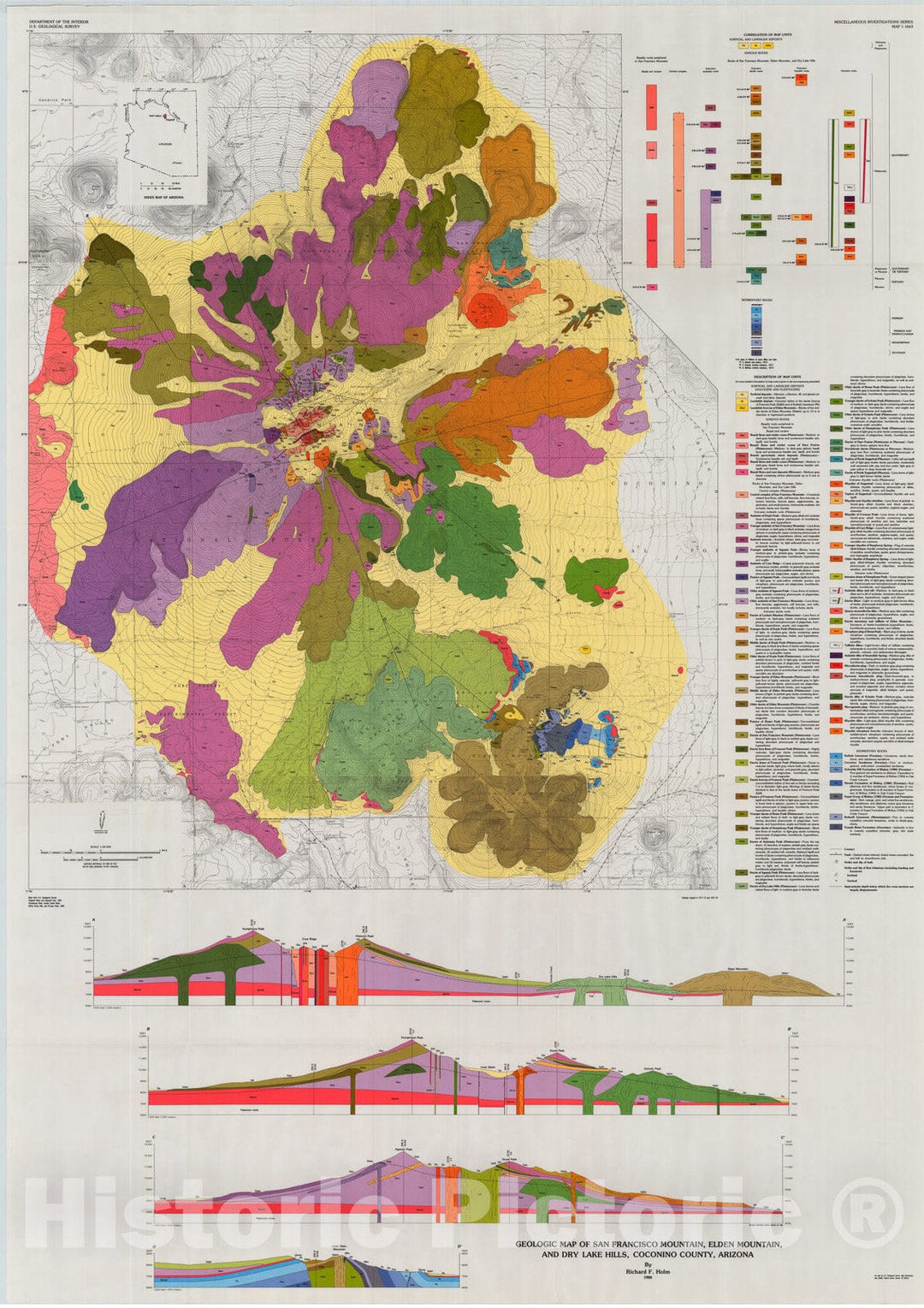 Map : Geologic map of San Francisco Mountain, Elden Mountain, and Dry Lake Hills, Coconino County, Arizona, 1988 Cartography Wall Art :