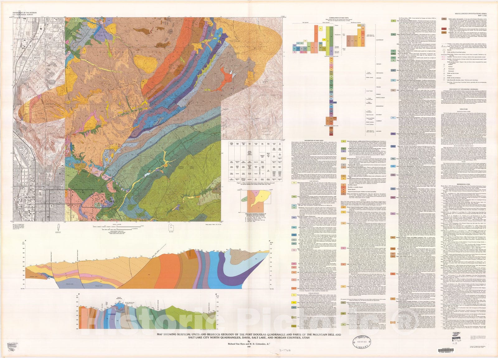 Map : Map showing surficial units and bedrock geology of the Fort Douglas quadrangle and parts of the Mountain Dell and Salt Lake City N, 1987 Cartography Wall Art :