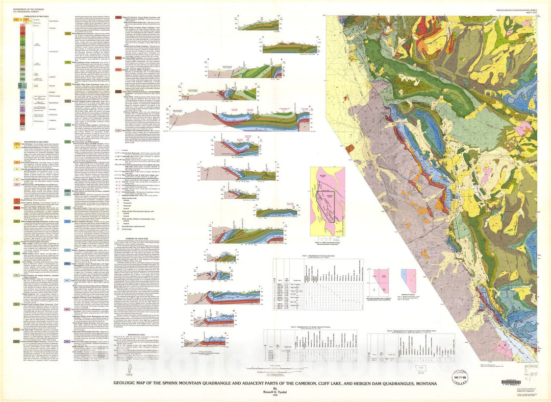 Map : Geologic map of the Sphinx Mountain quadrangle and adjacent parts of the Cameron, Cliff Lake, and Hebgen Dam quadrangles, Montana, 1990 Cartography Wall Art :