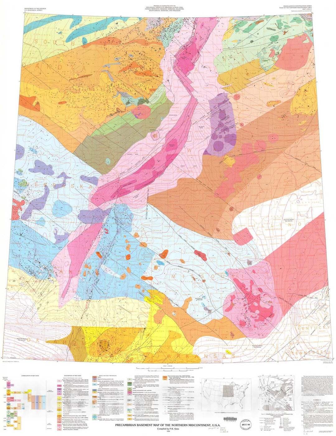 Map : Precambrian basement map of the northern midcontinent, U.S.A., 1990 Cartography Wall Art :