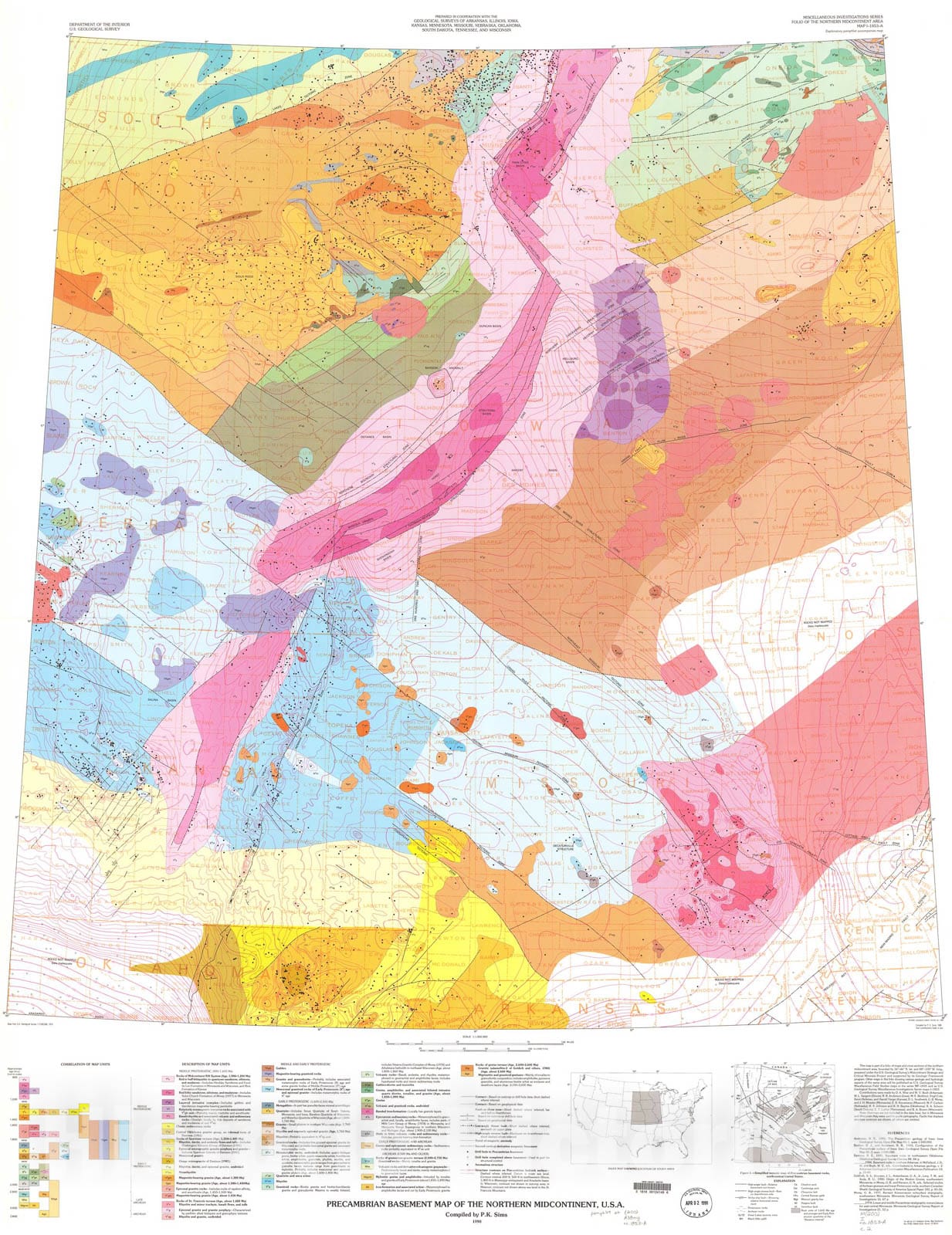 Map : Precambrian basement map of the northern midcontinent, U.S.A., 1990 Cartography Wall Art :